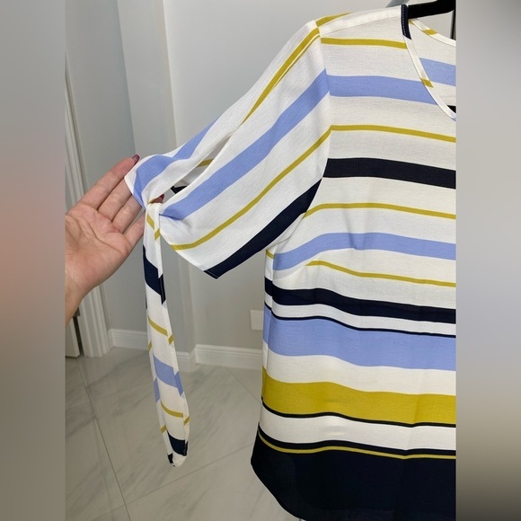 Ann Taylor Tie sleeve blouse blue white striped shirt in size MP good condition - Picture 8 of 16